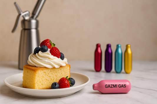 Dessert with whipped cream, fruit, and Gazmi Gas charger — servicegazmi.
