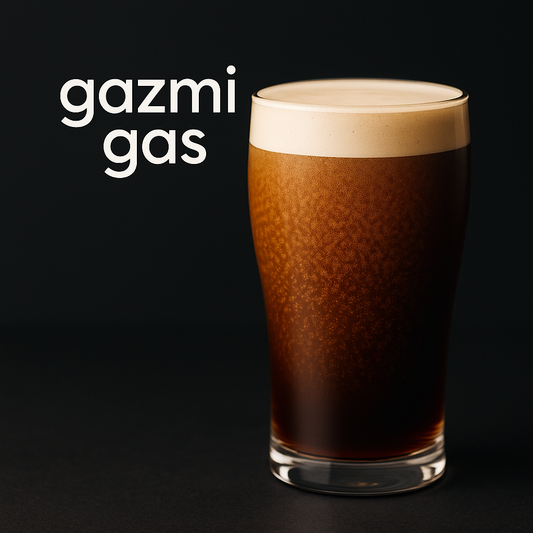 Nitro drink showing smooth nitrogen bubbles and gazmi gas logo.