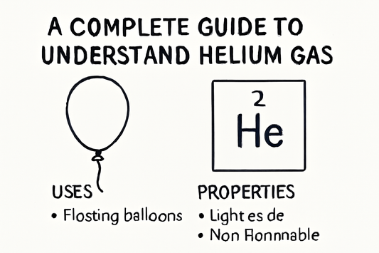 An infographic titled "A Complete Guide to Understand Helium Gas," featuring key points about helium's uses and properties, with the text "Gazmi Gas" included in the design.